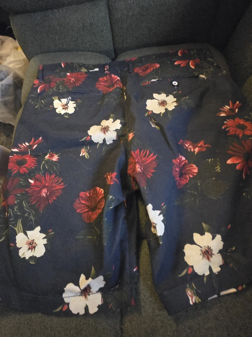 Denim & Flower Navy Floral Men’s Shorts with Red & White Blooms